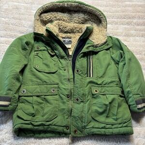 OshKosh B'Gosh Boys 6 Jacket Coat Double Zipper Snaps Sherpa Hood Pockets Green